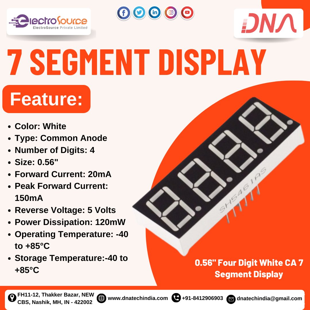 7 Segment Display
0.56' Four Digit White CA 7 Segment Display
#segment #display #four #digit #white #color #type #anode #digit #size #forward #current #reverse #voltage #volts #power #dissipation #operating #temperature #storage #Electronic #components #electroniccomponents