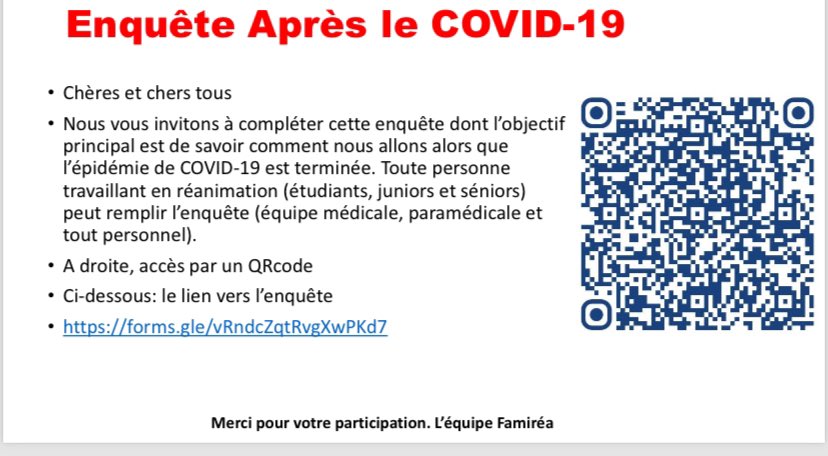 Derniers jours pour compléter l’enquête Burdencov sur l’évolution du moral des soignants après la pandémie COVID-19: forms.gle/vRndcZqtRvgXwP…