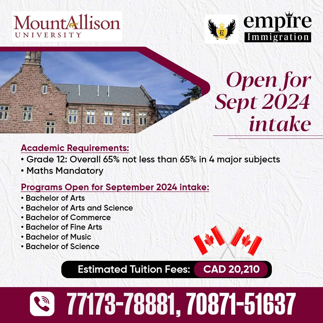 EmpireImm's tweet photo. 𝐌𝐨𝐮𝐧𝐭 𝐀𝐥𝐥𝐢𝐬𝐨𝐧 𝐔𝐧𝐢𝐯𝐞𝐫𝐬𝐢𝐭𝐲👩‍🎓
𝐎𝐩𝐞𝐧 𝐅𝐨𝐫 𝐒𝐞𝐩𝐭 𝟐𝟎𝟐𝟒 𝐈𝐧𝐭𝐚𝐤𝐞✈️
𝐀𝐩𝐩𝐥𝐲 𝐍𝐨𝐰:- 𝟕𝟕𝟏𝟕𝟑-𝟕𝟖𝟖𝟖𝟏, 𝟕𝟎𝟖𝟕𝟏-𝟓𝟏𝟔𝟑𝟕📞
#ielts #Immigration #studyvisa #visa #trending #canada https://t.co/GCTkra6HeQ