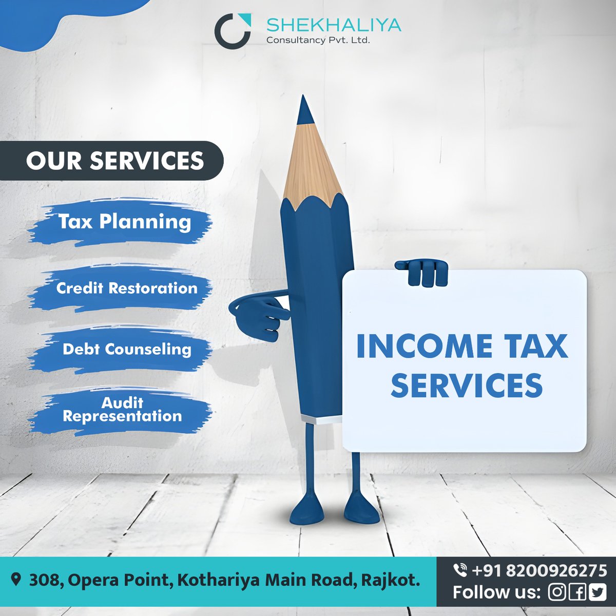 👉 Income Tax Services:- 
✔ Our Services:- 
             🔶 Tax Planning 
             🔶 Credit Restoration 
             🔶 Debt Counselling 
.
.
.
#shekhaliyaconsultancy #consultancyservices #consultancyagency #loanservices #accounting  #ServicesOffered  #taxconsulting