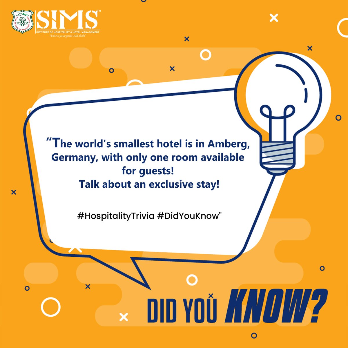 ✨ Did you know? The world's smallest hotel is nestled in Amberg. Discover more intriguing facts at SIMS Institute of Hotel Management. Visit simshospitality.com or call us at +918860781847, +918860781843. 🏨🔍 #simshospitality #sims #hotelmanagement #admissionsopen