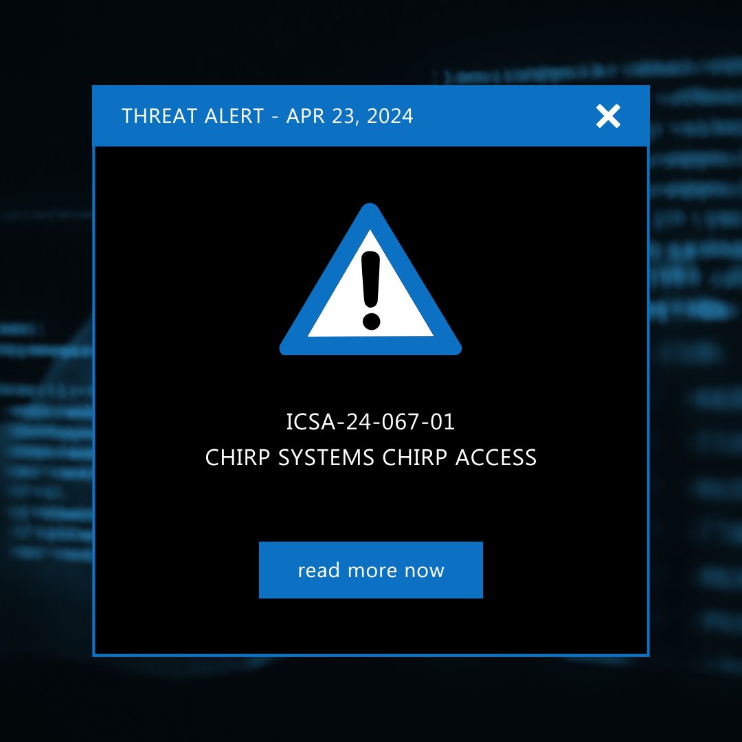 🚨Threat Thursday 🚨 A critical vulnerability has been identified in Chirp Systems' Chirp Access, posing a significant security risk. This vulnerability could potentially allow attackers to exploit the system and compromise sensitive information. 💡CVSS v3 score: 9.1 🔍
