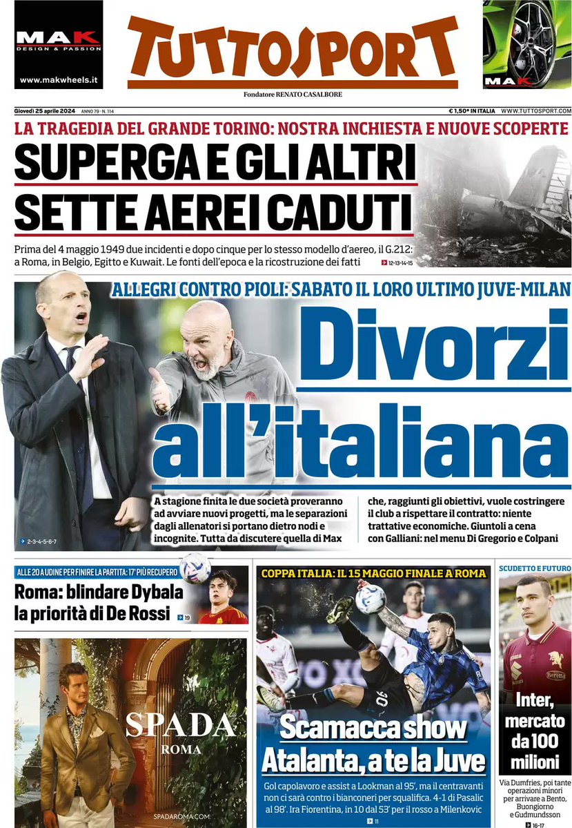 #italian #newspapers #sport #primepagine #25aprile2024🗞️📰