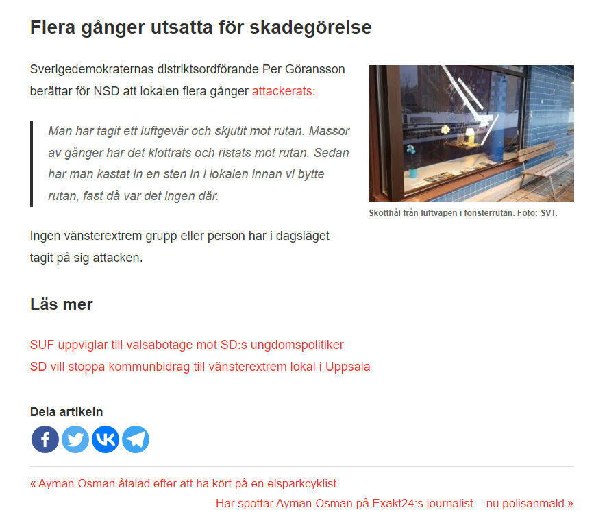 Det var inte många politiker som ville godhetssignalera när extremvänstern attackerade Sverigedemokraternas pensionärsträff i Luleå 2022. Se kommentar för källor.