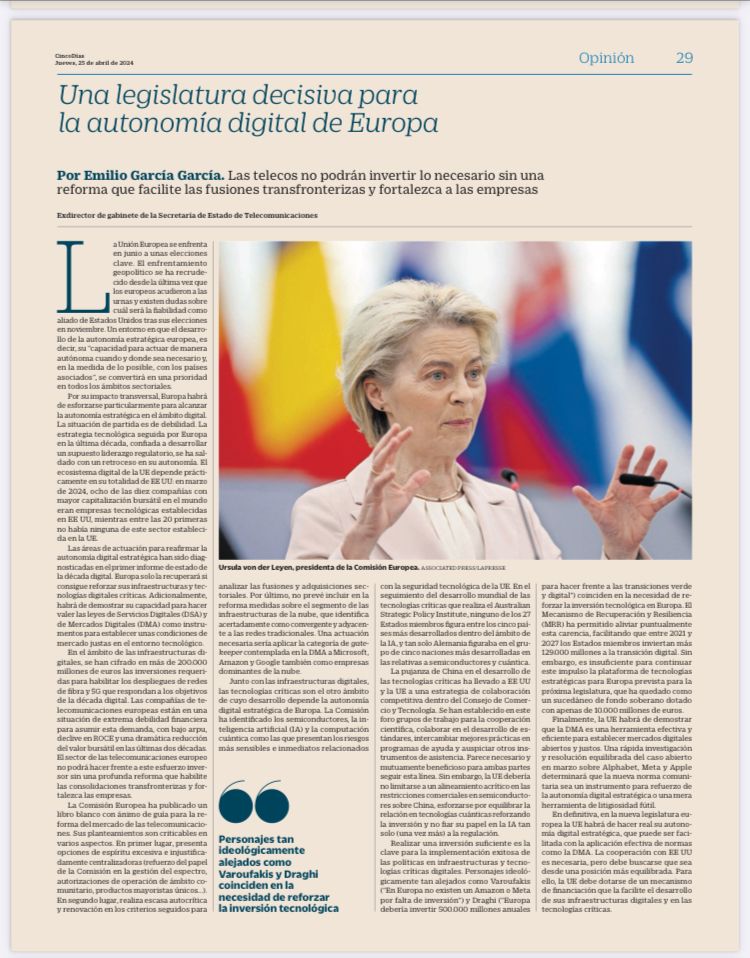 egarciagarcia's tweet photo. Comparto mi artículo en @cincodiascom. En las próximas elecciones UE nos jugamos ser o no ser vasallos digitales

Una legislatura decisiva para la autonomía digital estratégica de Europa https://t.co/FJF9WTZWYw

En mi blog con referencias: https://t.co/MkicvCWaFK https://t.co/yJPYyxJPrK