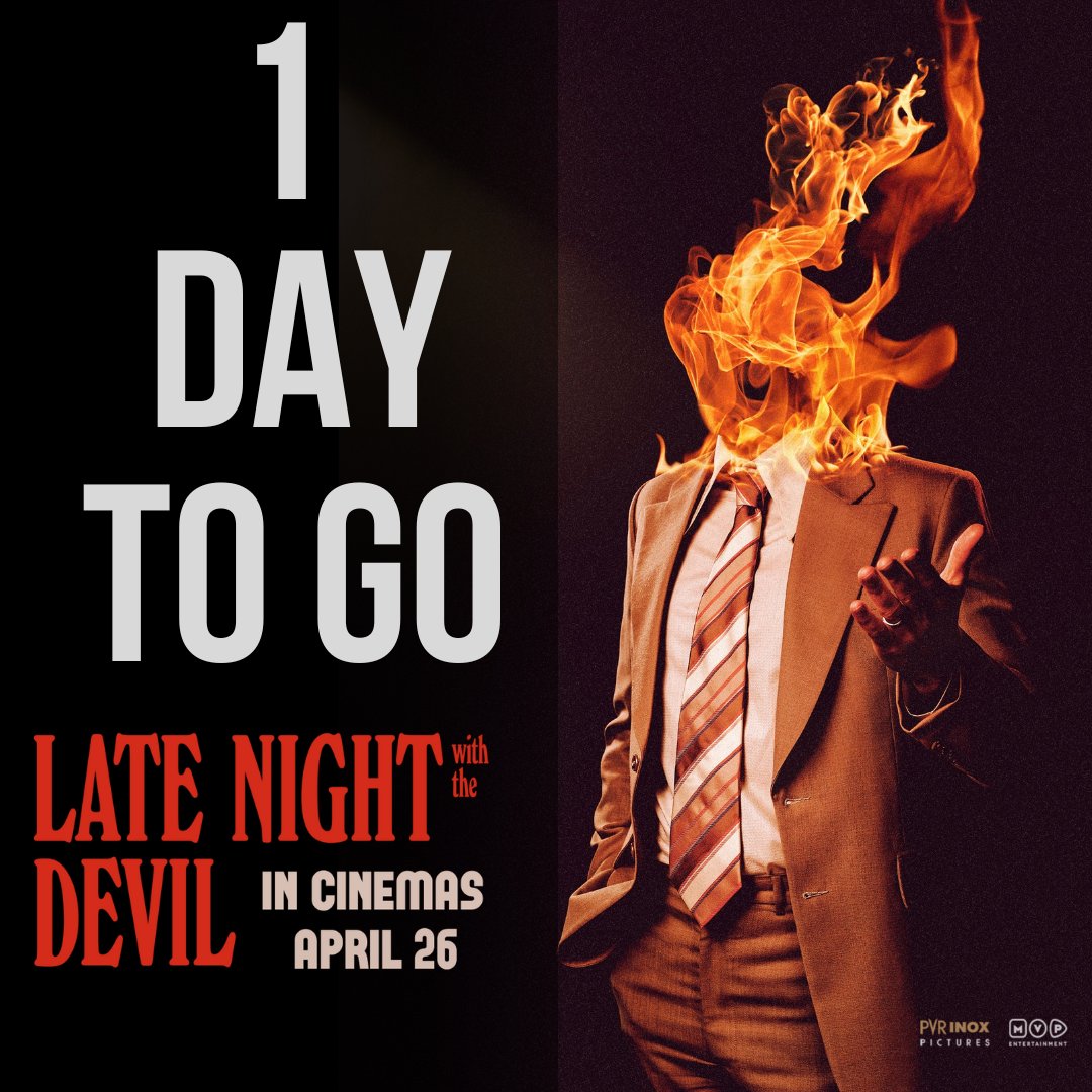 Only 1 day to go! Watch this amazing indie horror talk show like never seen before. Get ready for a night of thrills and chills. 'Late Night with the Devil' hits cinemas tomorrow! . . . @MVPIndia #LateNightWithTheDevil #LateNightWithTheDevilMovie #PVRINOXPictures