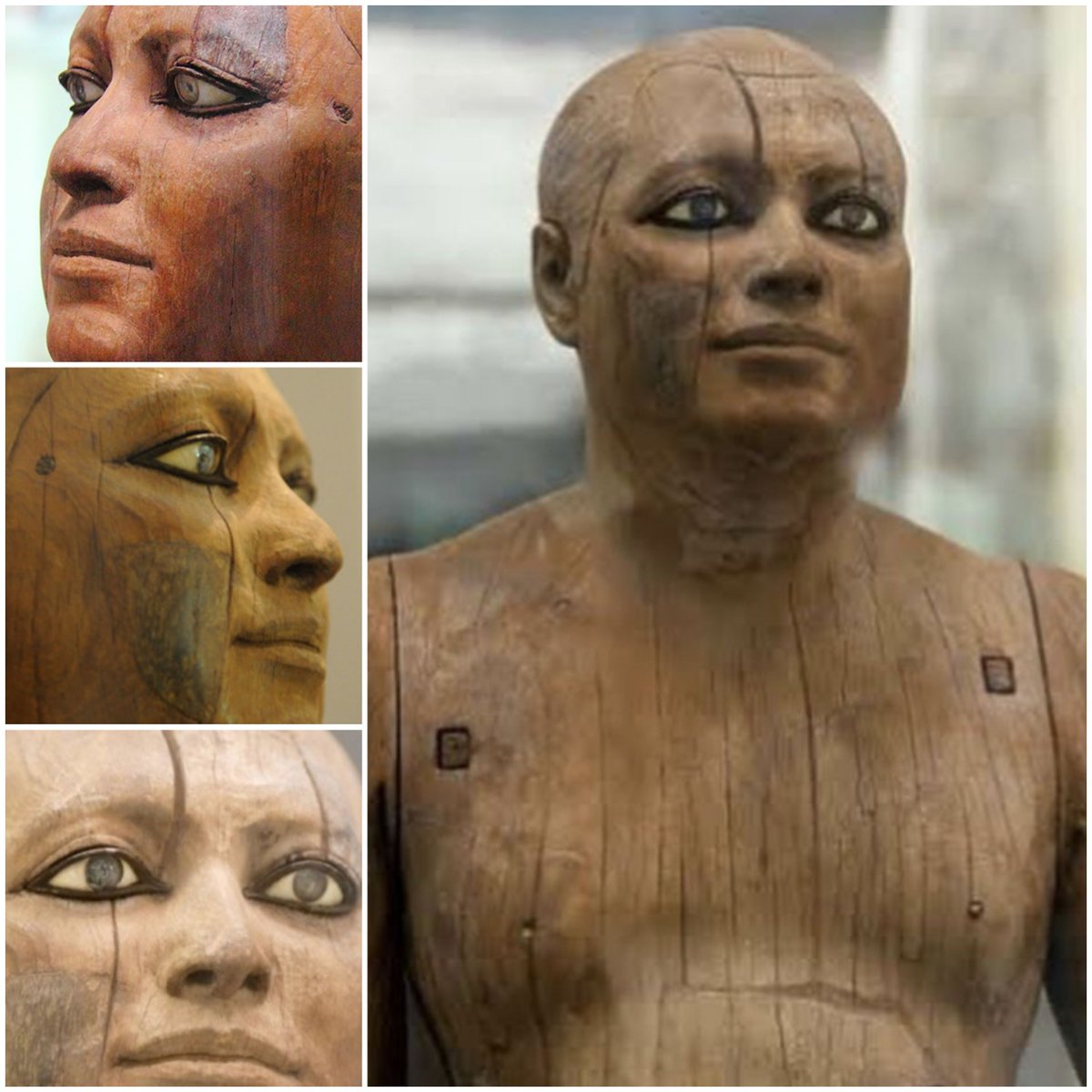 The statue of Ka'aper was found within the Saqqara necropolis. It dates to the 5th dynasty of the Old Kingdom, circa 2500 BCE. ✓ Sycamore wood (figtree) ✓ Eyes -> copper/ opaque quartz/ rock crystal (alabaster)