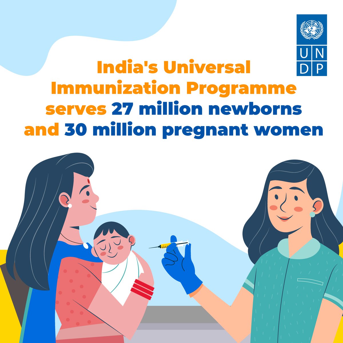 UNDP_India's tweet photo. #Immunization saves lives!

One of 🌏's largest public health initiatives, 🇮🇳's Universal Immunization Prog has protected millions of newborns &amp; pregnant women from life-threatening diseases. 

This #WorldImmunizationWeek, let's resolve to vaccinate our future.

#HumanlyPossible https://t.co/hmhfmKCO2J