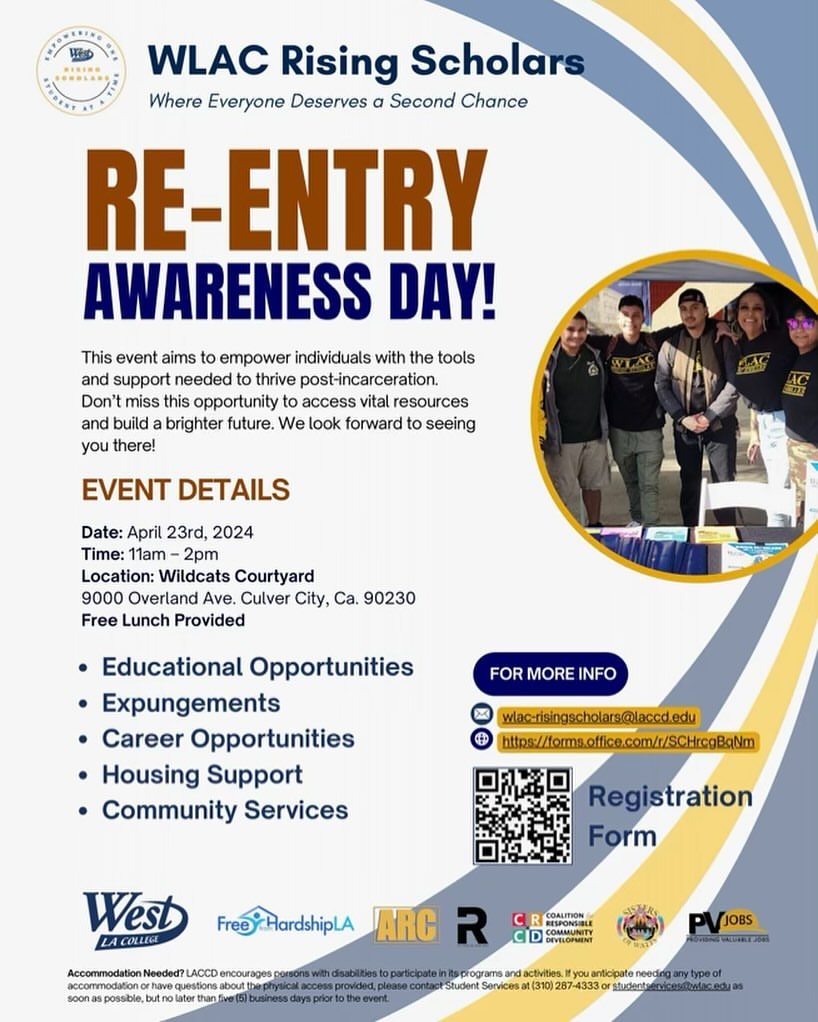 Tues April 23 at @WestLACollege in #AD55 we joined @LAReentry @SOI__CA @MCScalifornia @PuenteProject @LACCD @SistersOfWatts @SJHealthCA @LACJCOD @AntiRecidivism @PVJOBSLA @LACDMH @UrbanAlchemyUA @GreenerWayAssoc @CRCD_SouthLA for “Reentry Awareness Day”

wlac.edu/campus-life/ev…