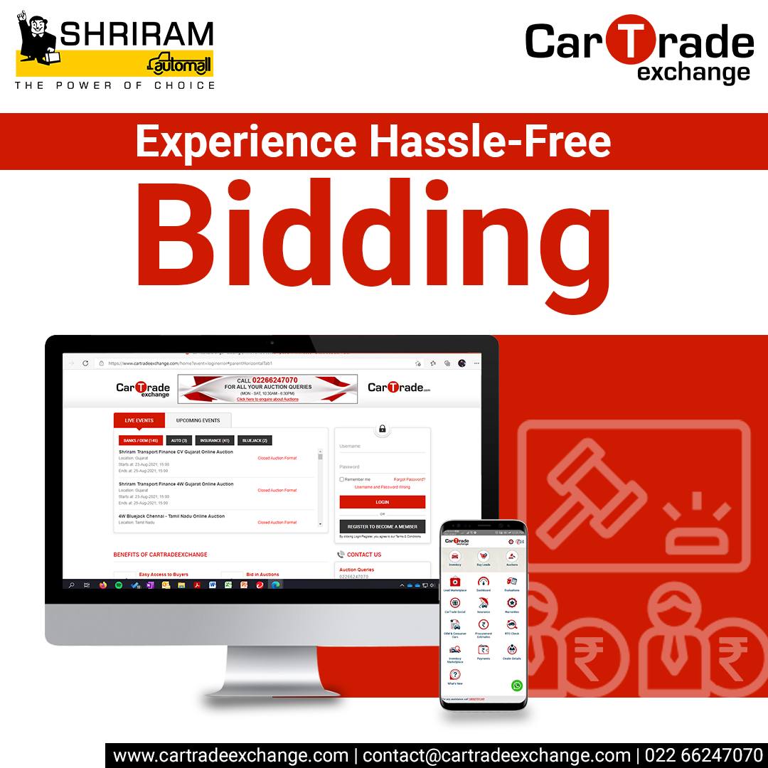 CarTradeExchange brings a hassle-free online bidding experience for used Vehicles and Equipment in one place. Browse thousands of inventory and bid online.

Participate in Online Auctions: bit.ly/3XPjBEI

#CarTradeExchange #CTE #UsedVehicleAuction #Bidding