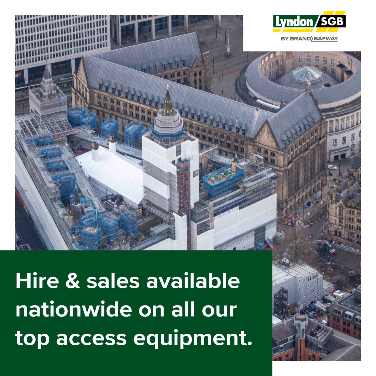 Look at the scale of our hybrid access works at Manchester #OurTownHall. Huge right? ✊🏻 But did you know? The vast amount of #access & #scaffolding products is also available to hire or buy via our nationwide #hireandsales team? 🤔 📧 info@lyndon-sgb.co.uk #LyndonSGB #WeAreOne