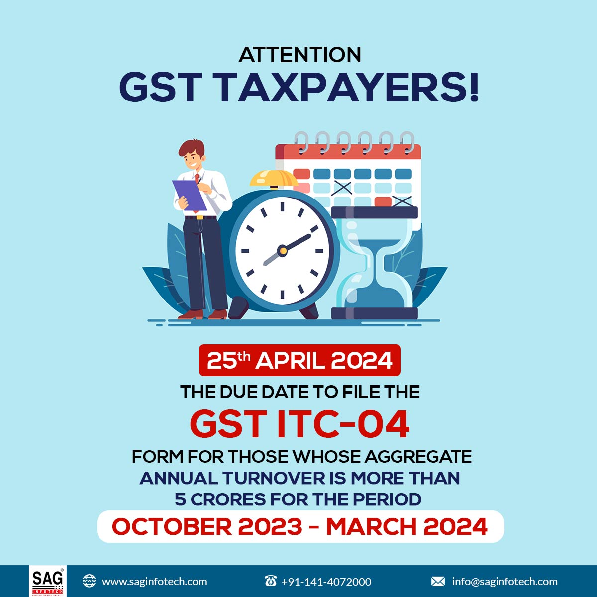 gsthelpline's tweet photo. Today is the due date to file the GST ITC-04 form for those whose aggregate annual turnover exceeds 5 crores.
Get more:https://t.co/S7yYeumUAP
#GST #ITC #itc04form #duedatemonth https://t.co/UglV5JXNrt