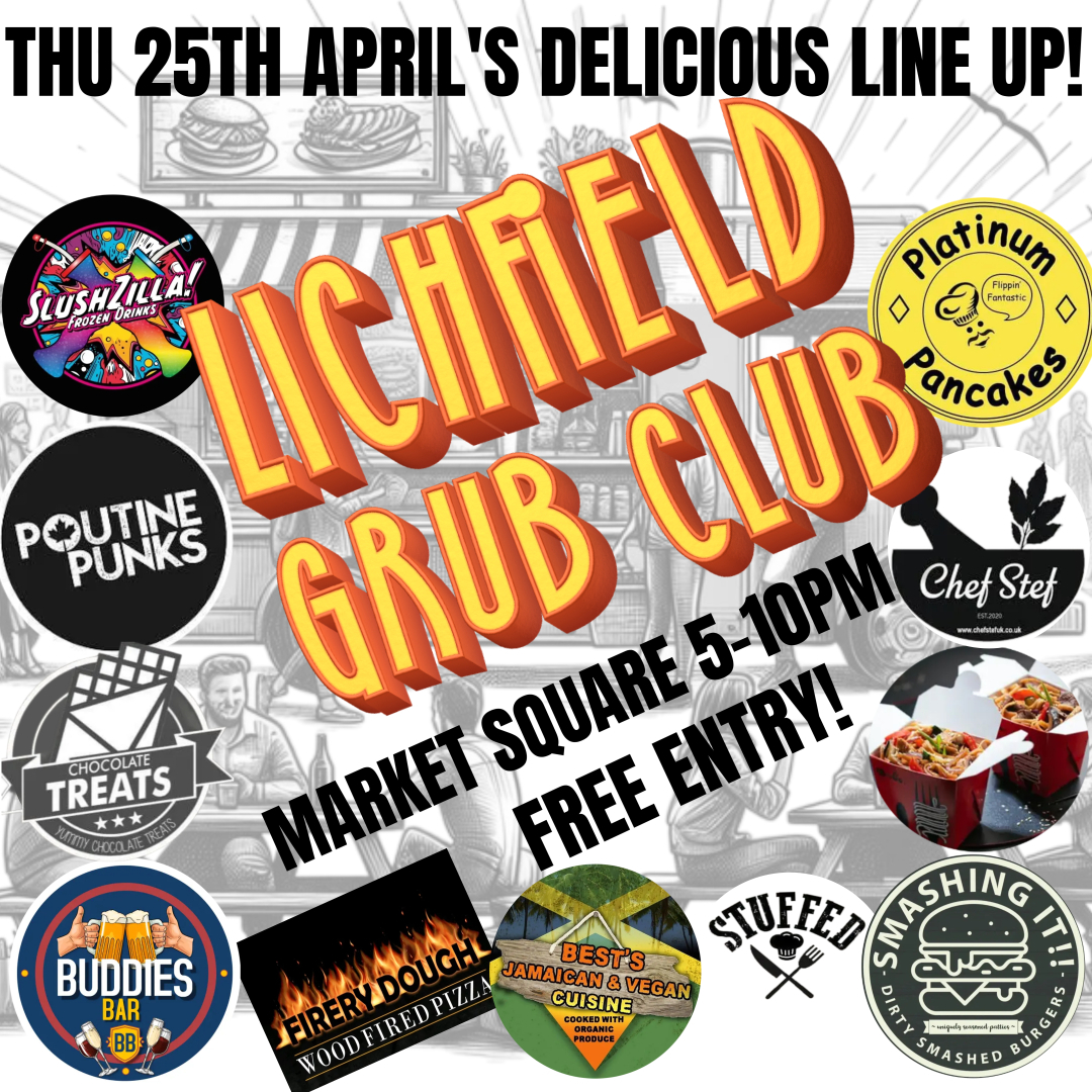 🍔🙌 LICHFIELD GRUB CLUB 🙌🍔 Its Tonight! Live from 5 Bring a pal! Market Square