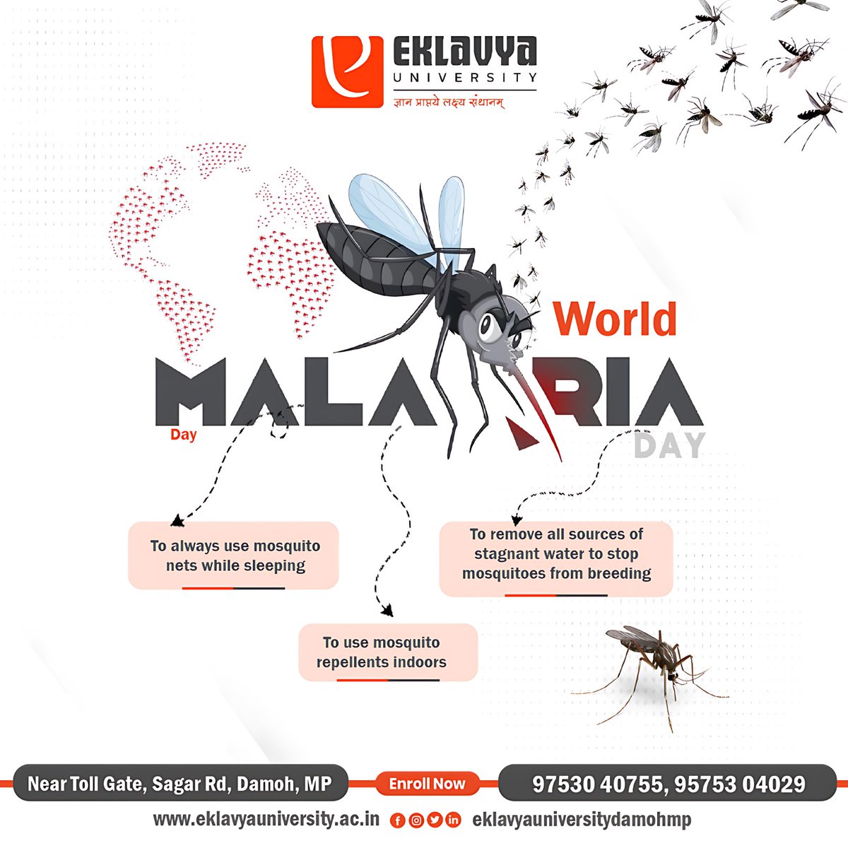 Prevention is key! Join us in raising awareness on World Malaria Day. 
Together, we can beat malaria!

.

.

#sagar #panna #bundelkhand #skills  #bestuniversity #education #students #college #tikamgarh #damoh
#EklavyaUniversity #malariaday2024
#malariadayawarness #malariaday