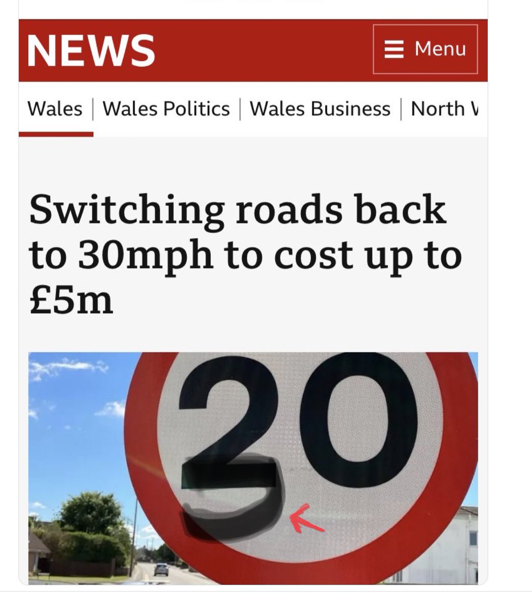 WALES 🏴󠁧󠁢󠁷󠁬󠁳󠁿 Switching roads back to 30 cost £5 million? Just add a ‘wiggle’ to the Number 2 on the signs! 😂