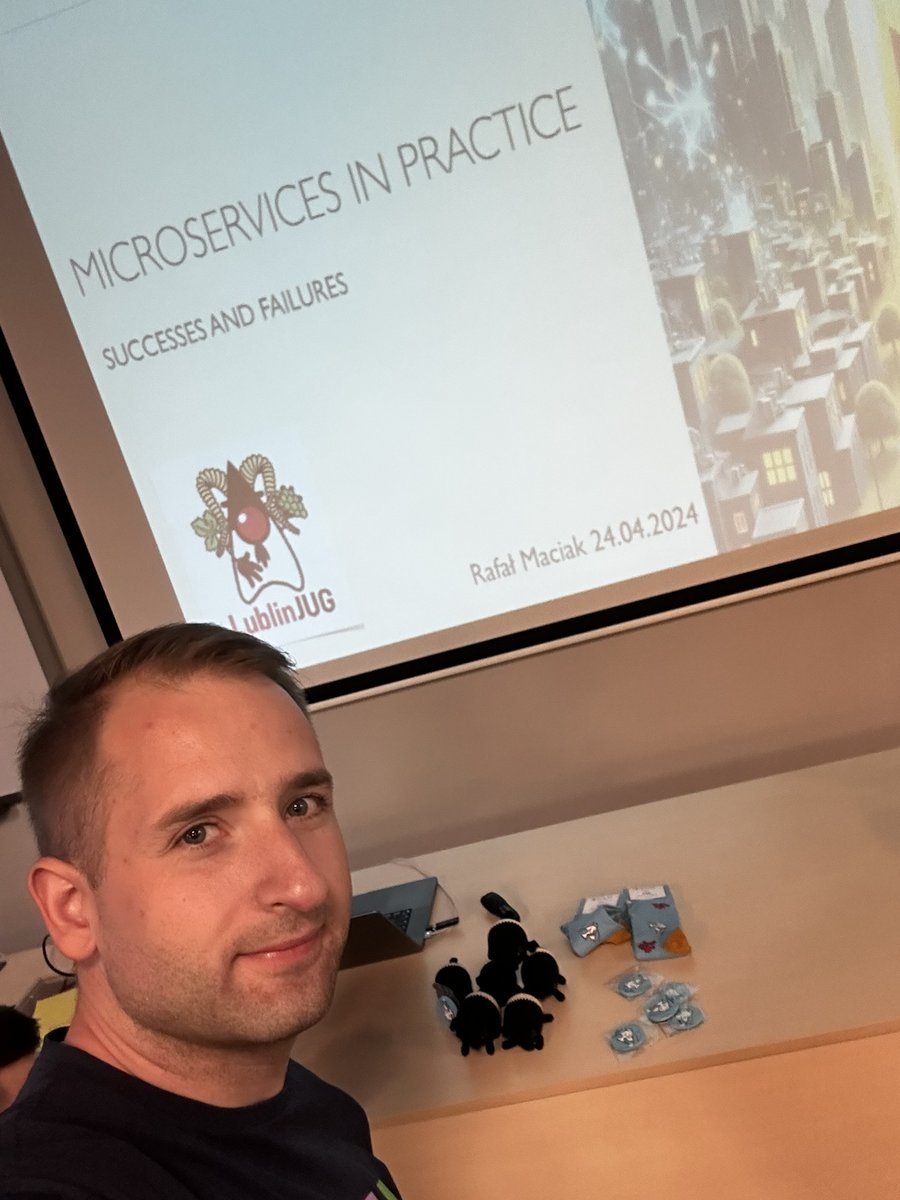 r_maciak's tweet photo. After Monday’s unexpected #circus performance 🎪 (clown pulled my wife and me onto the stage), yesterday I had the pleasure of discussing my experience with #microservices at Lublin #JUG.

 I hope it was a bit less comical than Monday's incident 🙈 

 Thanks for having me 😃 https://t.co/Jy2TJ53pJf