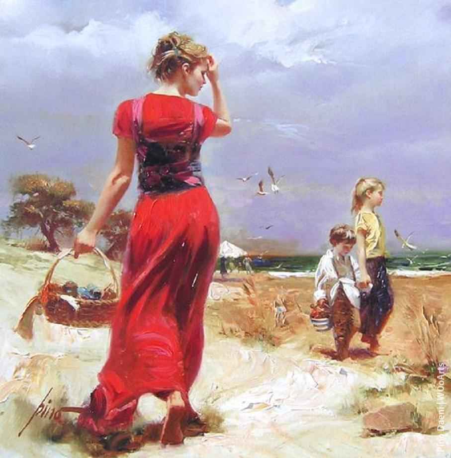 Pino Daeni Painting
Giuseppe “Pino” Dangelico (1939-2010) was born in Bari, Italy. Trained at The Art Institute of Bari and later at Milan’s Academy of Brea, he perfected his skills painting nudes and figures and was heavily influenced by the Pre-Raphaelites and Macchiaioli.