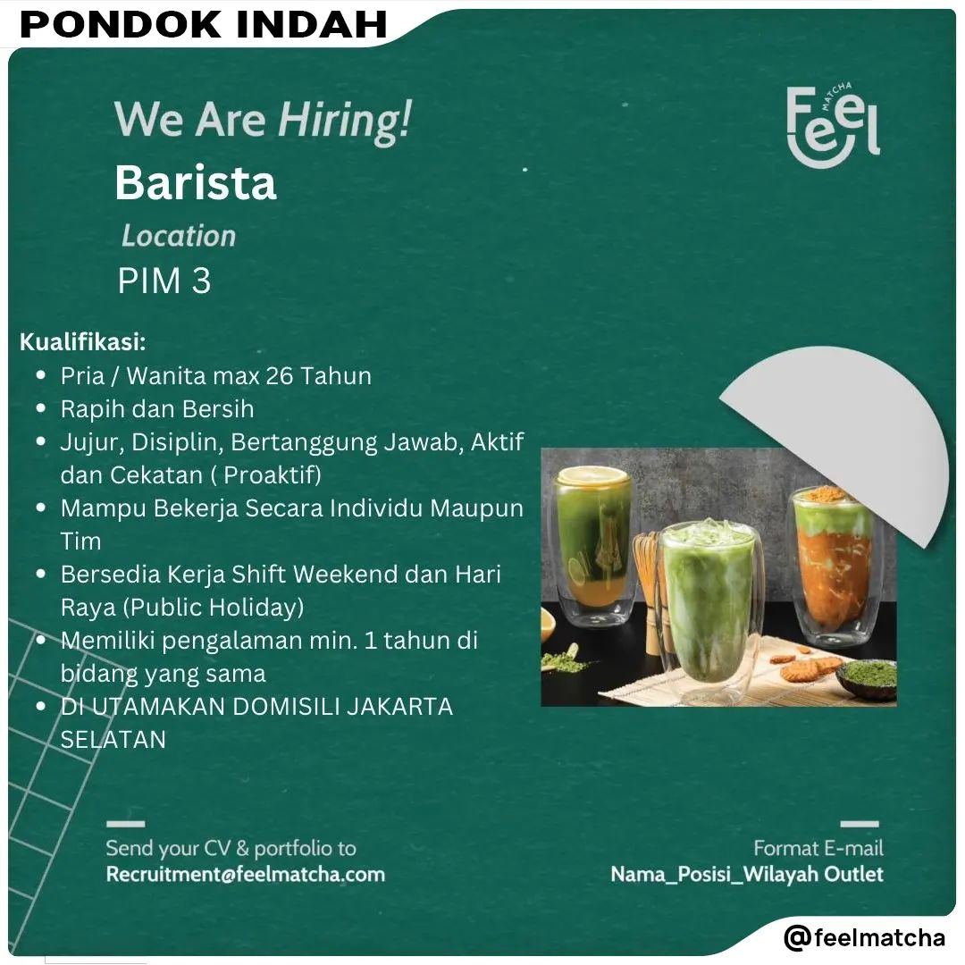 Loker STORE MANAGER & BARISTA di Pondok Indah Mall 3

#lokerbintaro #lokerciputat #lokerpamulang #lokertangel #lokerpondokindah #lokerpim #pim3 #pondokindah #pondokindahmall #lokerbarista #barista #lowonganbarista #lokercot #lokerpam #lokermase #lokerstoremanager #lokerkepalatoko