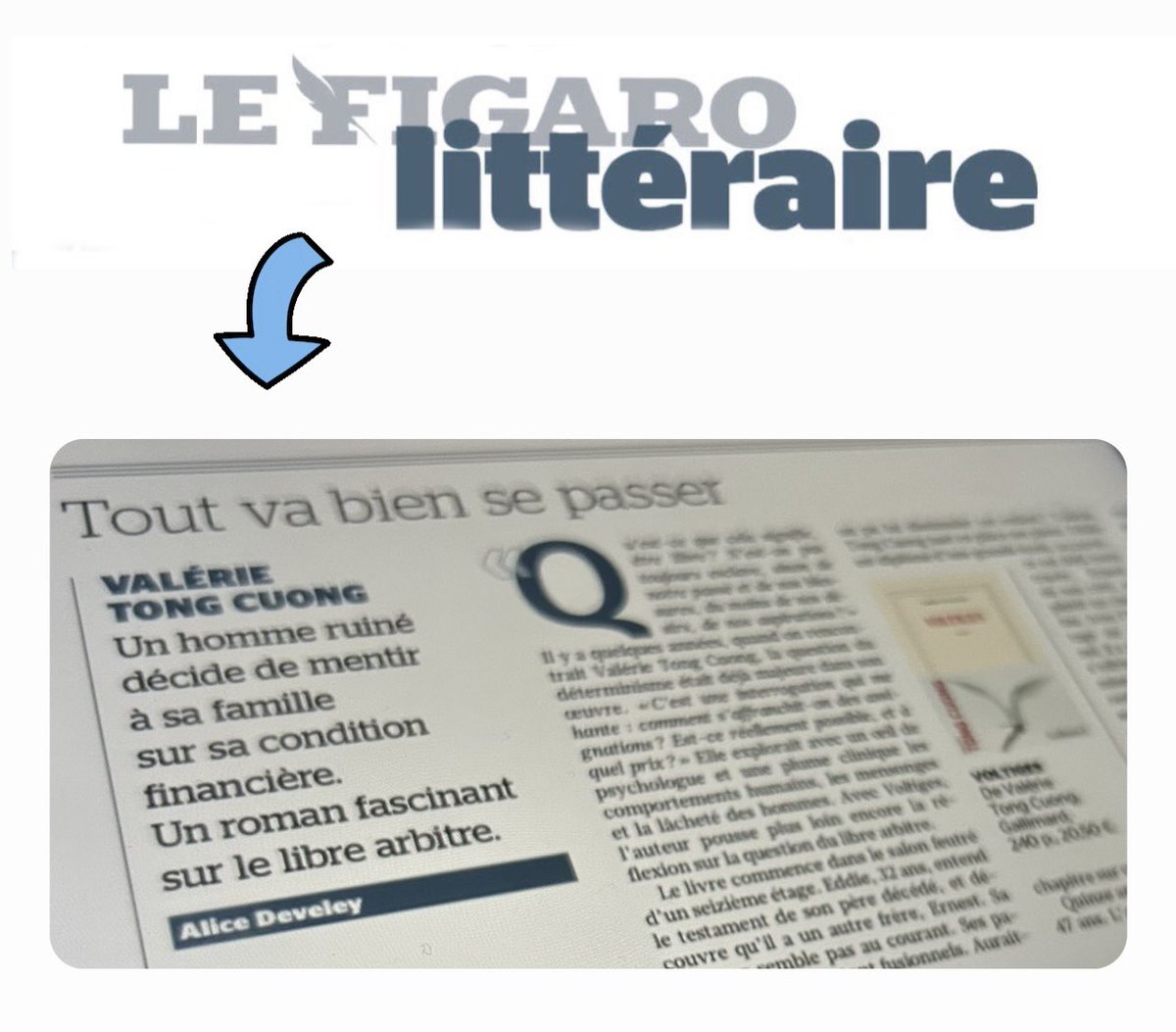 « Voltiges » de Valérie Tong Cuong @Gallimard … @AliceDeveley nous en parle dans Le Figaro Littéraire de ce jour ⬇️