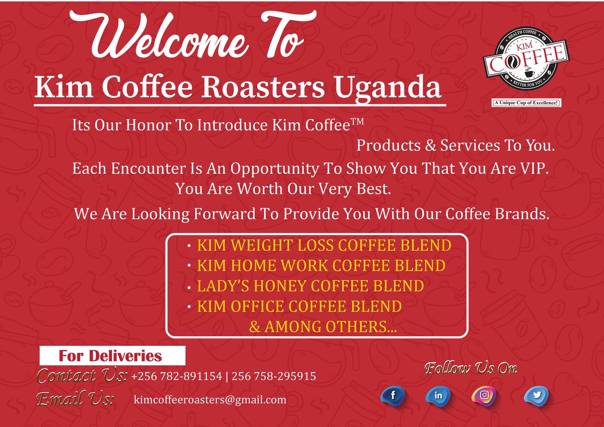 Discover all the Amazing Health benefits packed into all Kim Coffee products. Why start the day without taking any of Kim Coffee products?

We got a lot in store for you.
Support us @Kim_Coffee2020 
Contact: 0701909900
#Kimcoffeeroastersuganda