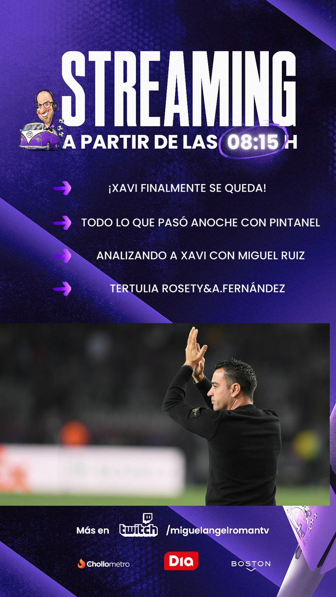 ¡Xavi se queda! Todo lo que pasó anoche con @alexpintanel Xavi como entrenador con @MigRuizRuiz Tertulia con @ricardorosety y @albertfc11 El adiós de Muniain. twitch.tv/MiguelAngelRom…