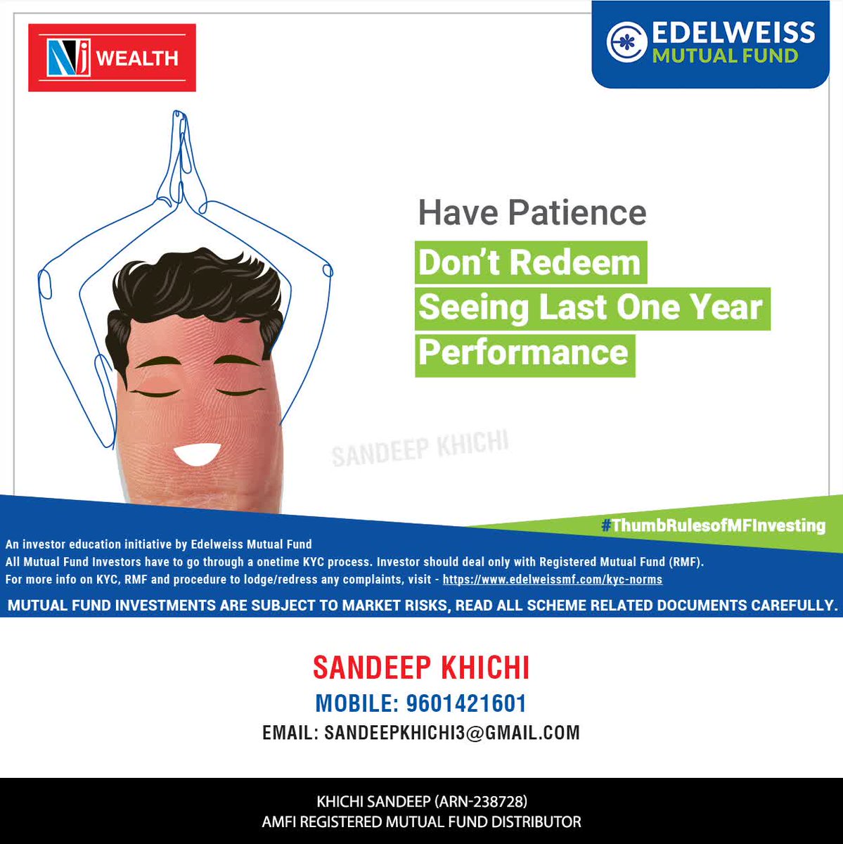 Don't Redeem your investment seeing the last one year performance. 🙌

#mutualfund #corporatefd #demat #nps #ipo #bonds #lifeinsurance #healthinsurance #personalaccidentinsurance #vehicleinsurance #travelinsurance #generalinsurance #khichifinserv