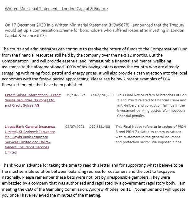 Zidave1's tweet photo. @hmtreasury found the money for @LCFBondholders compensation scheme and that scandal is now at court. That is the precedent. Regulatory failure allowed that fraud to occur. This time there are 2 regulators at fault and a much longer time where #footballindex continued https://t.co/NLTpMIx83M