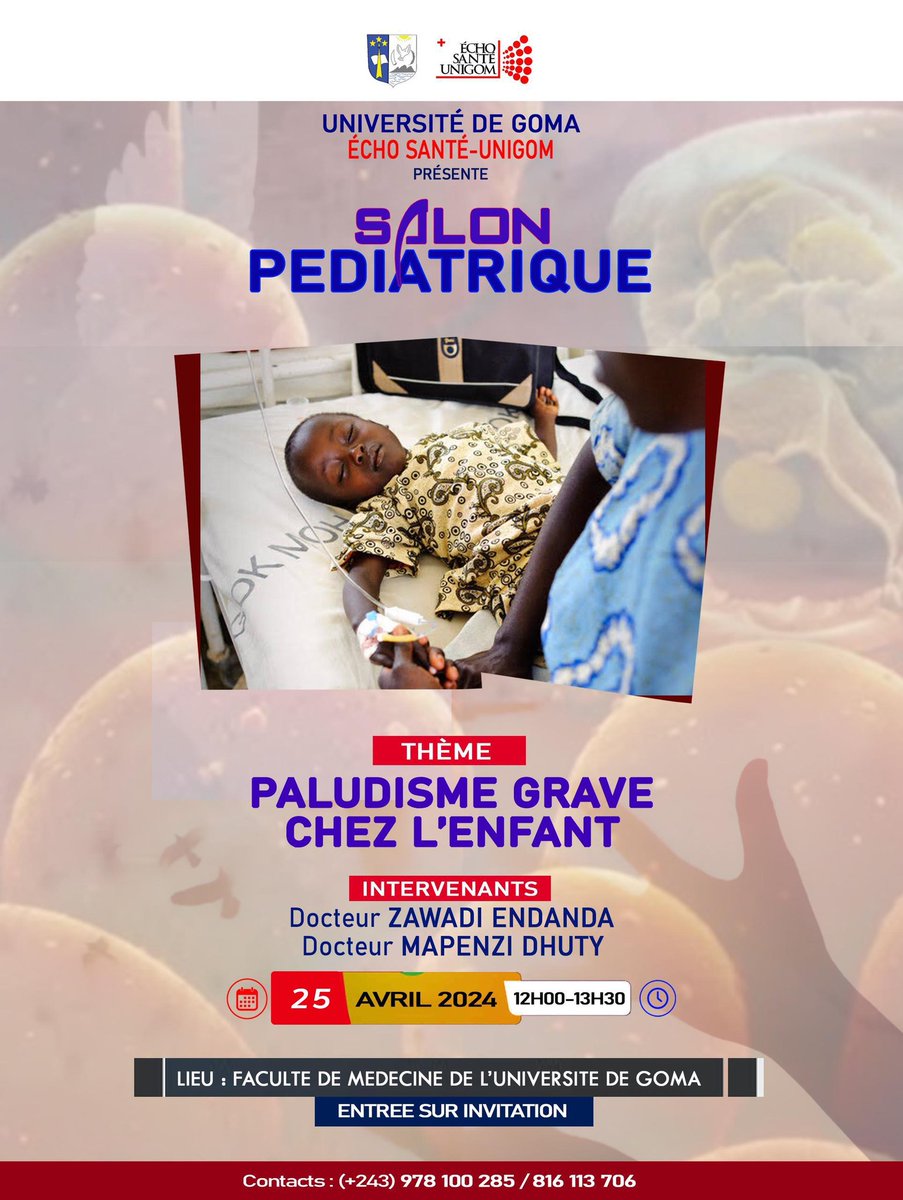 ÉCHO SANTÉ UNIGOM 
SALON PÉDIATRIQUE 
JOURNÉE MONDIALE DE LA LUTTE CONTRE LE PALUDISME 
@OMSRDCONGO @CosamedD @joelkambere32 @Unigom_RDC @CelineMushagal1 @MichelMuvudi @MinSanteRDC