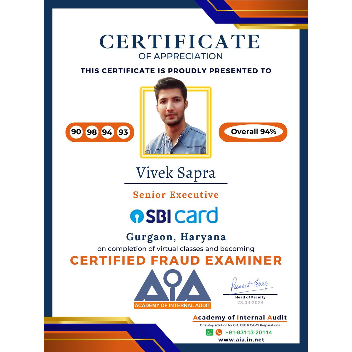 🎉Congratulations to Vivek Sapra, CFE, on achieving the prestigious Certified Fraud Examiner credential!
🌟May your journey ahead be filled with ongoing success and prosperity!🚀
#Congratulations #success #Congrats #certifiedfraudexaminer #AIA #CAMS #CFE #CIA #CIAChallenge #ACFE
