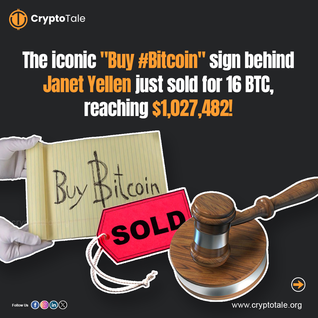 cryptotalemedia's tweet photo. Flashback to 2017: A ‘Buy Bitcoin’ sign steals the show at Congress!
Fast forward, it’s auctioned for a whopping 16 $BTC!
#BItcoin #BTC #buybitcoin #Auction #BitcoinSignGuy
