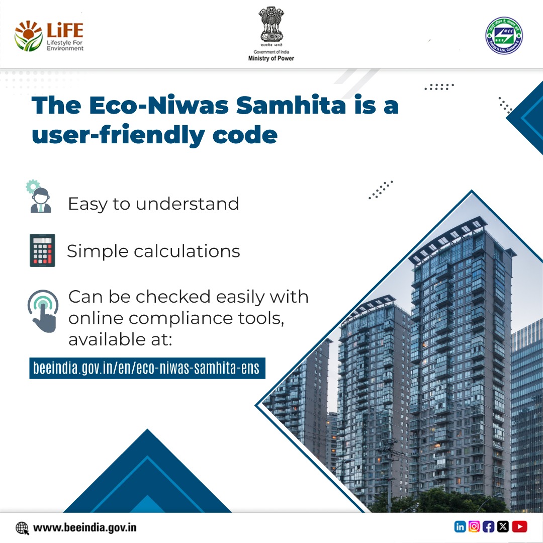 BEE’s Eco Niwas Samhita is a set of guidelines & rules to ensure energy efficiency in building structures. Its adoption is helping India march ahead in the path of #EnergyEfficiency. Integrate the energy conservation code and make your home future ready.