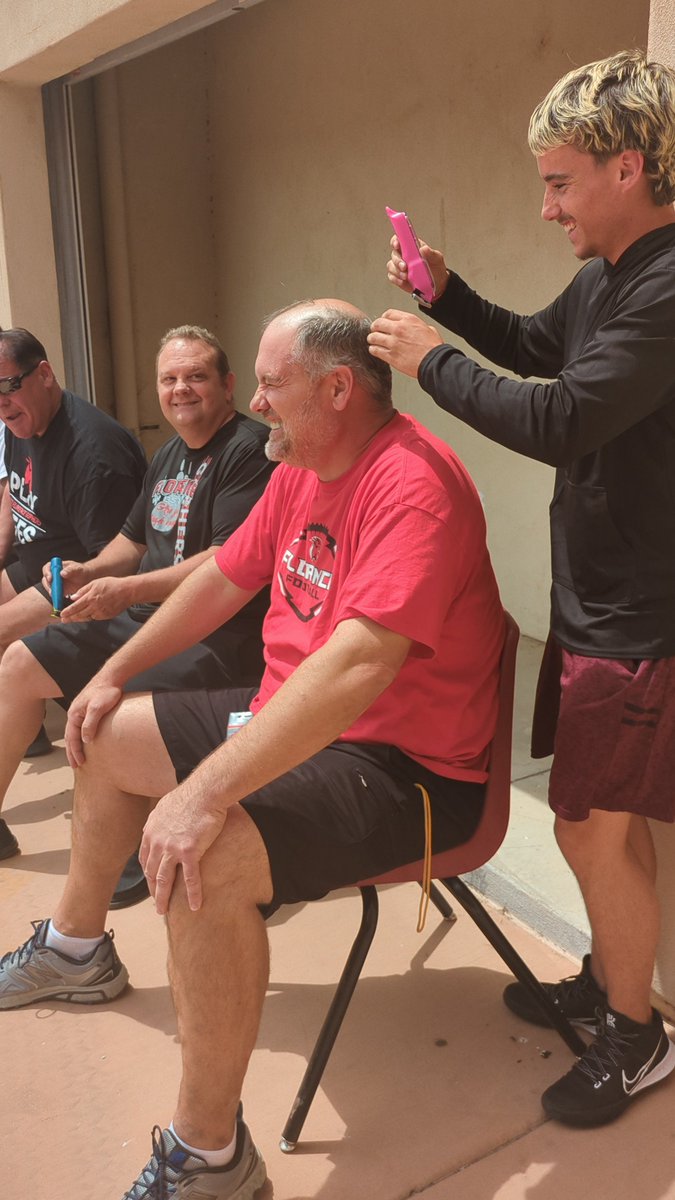 GopherHole_FHS's tweet photo. Our community helped us raise $1,500 for a fellow Gopher's medical bills. As promised, we had these fine gentlemen save their legs and Coach Hart save his head! @FlorenceFBall https://t.co/rcKAFxcxvT
