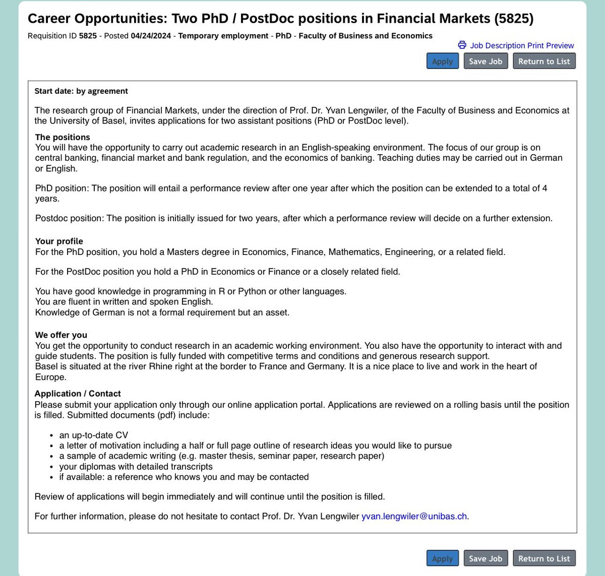 yourgradcoach's tweet photo. Fully funded PhD positions are available in Economics at University of Basel Switzerland 🇨🇭💰💰

Deadline: Open until position is filled 
No application fee ✍️🧑‍🎓✅✅

Want to work with me on your PhD applications? DM me to get started✅ https://t.co/Ky05UOhRyI