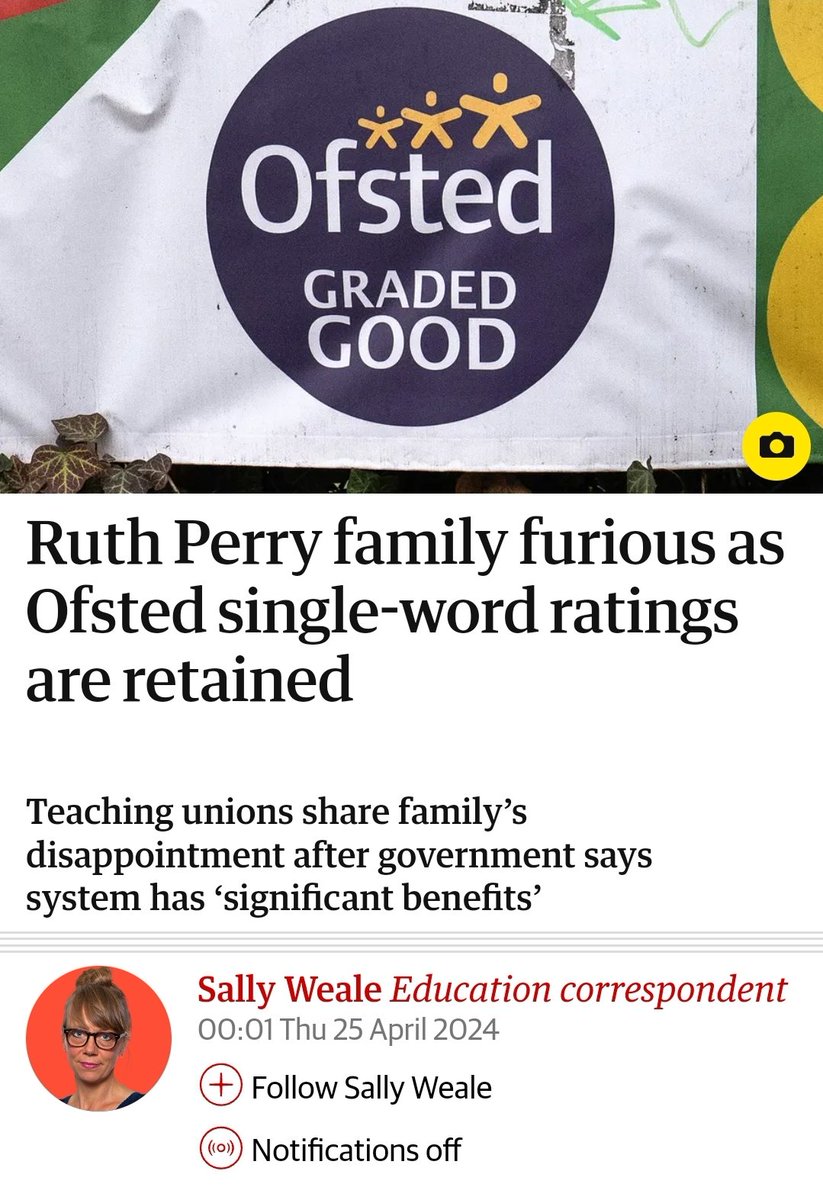 Solidarity with Julia and the rest of Ruth's family.

This government have missed an opportunity to make some meaningful change to Ofsted. 

Government's failure to listen to Ruth's family, the recommendations from the Education Select Committee and the wider profession is