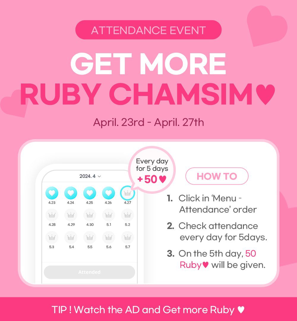 ✨IDOL CHAMP Attendance Event Halfway there 👏🏻 Day 3/5‼️Reminder to login until Apr 27 for extra 50❤️ NSWERs Pls dont miss a day! Replenish your chamsims, lets all collect early for next comeback. work hard now 🙌🏻 🍎 apple.co/3ReeefZ 🤖 bit.ly/idolchampand #NMIXX