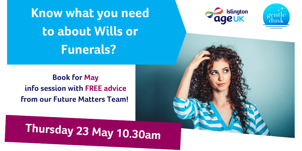 Do you know what you need to about Wills or Funerals?  It's never too early to get organised. Free info session at North Library (for all Islington residents, Haringey & Camden residents with early stages of dementia).  #DyingMatters

Find out more & book: tinyurl.com/2s3sd5uy