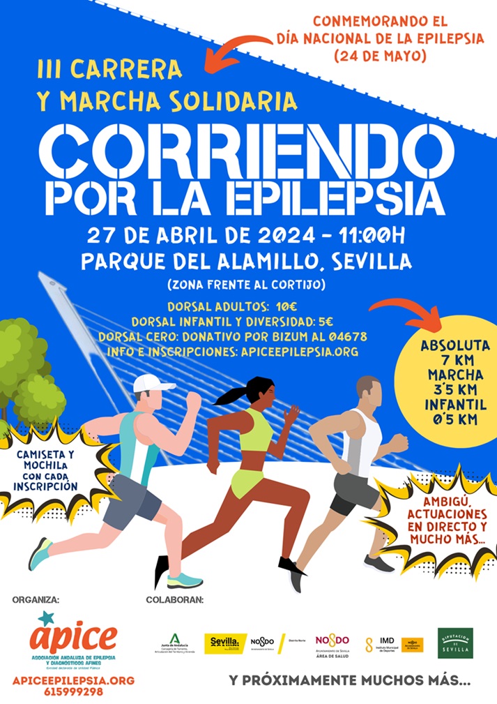 El sábado día 27 se celebra en Alamillo la III carrera solidaria “Corriendo por la Epilepsia” Se podrá participar en las modalidades absoluta, diversidad, marcha e infantil... ow.ly/b7QH50RlYp7 @Rocio_DiazJ @Ayto_Sevilla @JuntaSevilla @FomentoAND