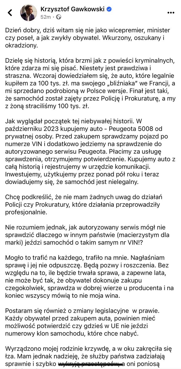 niebezpiecznik's tweet photo. Albo kiedy minister cyfryzacji @KGawkowski opisuje jak został oszukany... 
Trzymamy kciuki za pozytywny finał sprawy. A Was jak zwykle prosimy o retweet, aby inni poznali ten scam i przy zakupie samochodu wiedzieli co sprawdzać. https://t.co/GlxcqiwvVB