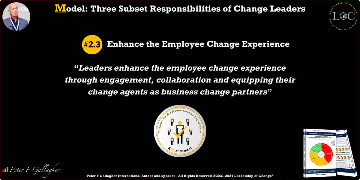 #LeadershipOfChange
Change Management Leadership
AMI2.3 Enhance the Employee Change Experience
Leaders enhance the employee change experience through engagement, collaboration and equipping their change agents as business change partners
#ChangeManagement
bit.ly/3jNYDC6