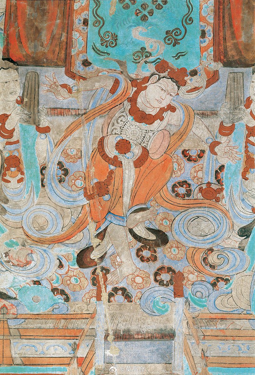 Step back in time with the Tang Dynasty (618-907) #Dunhuang murals!😍 Witness the drum dance, common in daily life, vividly depicted in the exquisite artworks of the #MogaoCaves.🎨 

One mural captures a lively celebration inspired by Buddha’s nirvana, while another features a