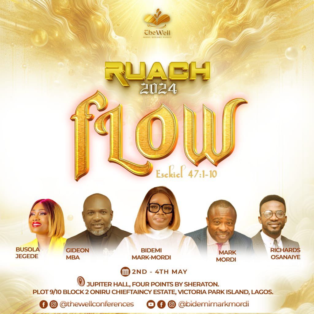 RUACH PRAYER CONFERENCE, 2024 is a divine clarion call to enter into a divine FLOW. 

We are excited and we are heeding the call! 🔥

Don’t miss it!!!
Come into the FLOW that will last from generations to generations.

Register now: bit.ly/RUACHPrayerCon…