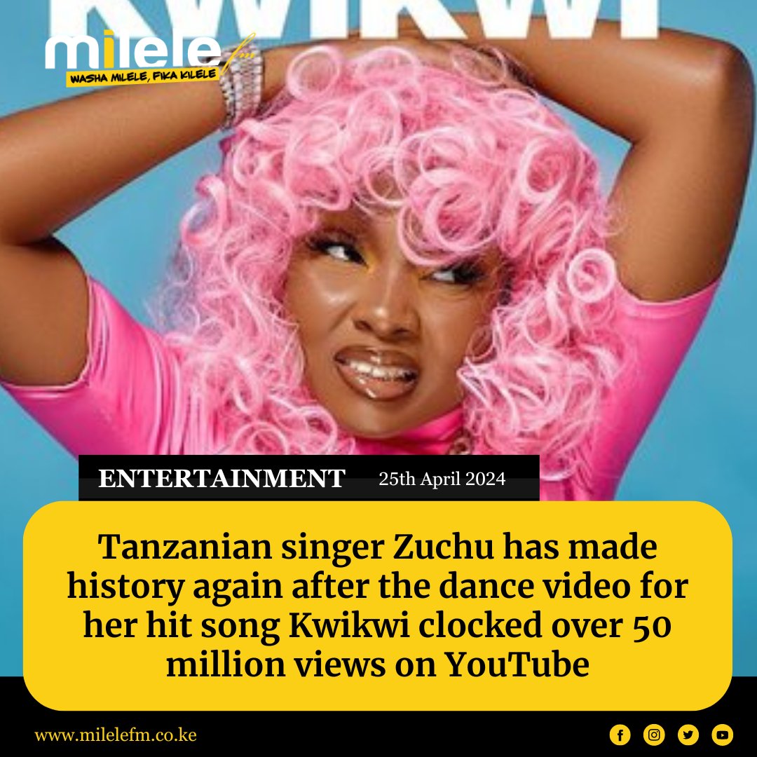 Tanzanian singer Zuchu has made history again after the dance video for her hit song Kwikwi clocked over 50 million views on YouTube