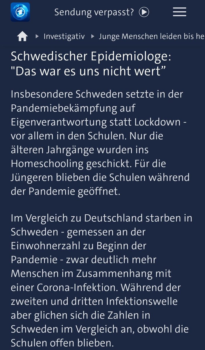 @tagesschau 'Während der zweiten und dritten Infektionswelle aber glichen sich die Zahlen in Schweden im Vergleich an, obwohl die Schulen offen blieben.'

Liebe @Tagesschau,

Now do Kontakverbote, Maskenpflicht, Testpflicht, Ausgangsperren, 2G, 3G, einrichtungsbezogene Impfpflicht usw.