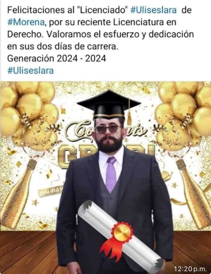 scavo_27Ed's tweet photo. @lopezdoriga @LeniaBatres estudió derecho en una universidad parecida a la llamada #Cuspide donde se graduó en un día el fiscal de la CDMX @UlisesLaraLopez que por cierto es el padre del hijo de la ministra ! Que educada familia ! 🤣🤣🤣🤣 tenían que ser de @PartidoMorenaMx https://t.co/ForQFyWk0V