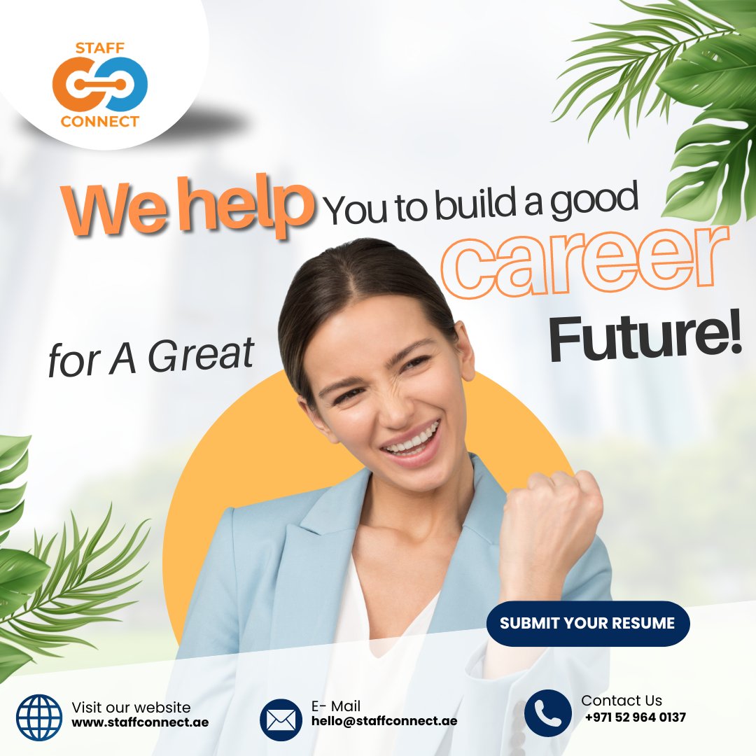 𝐒𝐭𝐚𝐟𝐟 𝐂𝐨𝐧𝐧𝐞𝐜𝐭 : Crafting Your Bright Future! Submit Your Resume Now for Career Growth Opportunities.

🌐 staffconnect.ae

#staffconnectuae #brightfuture #careergrowth #submityourresume #careerbuilder #futureforward  #jobsearch #job #career #dubai #uae