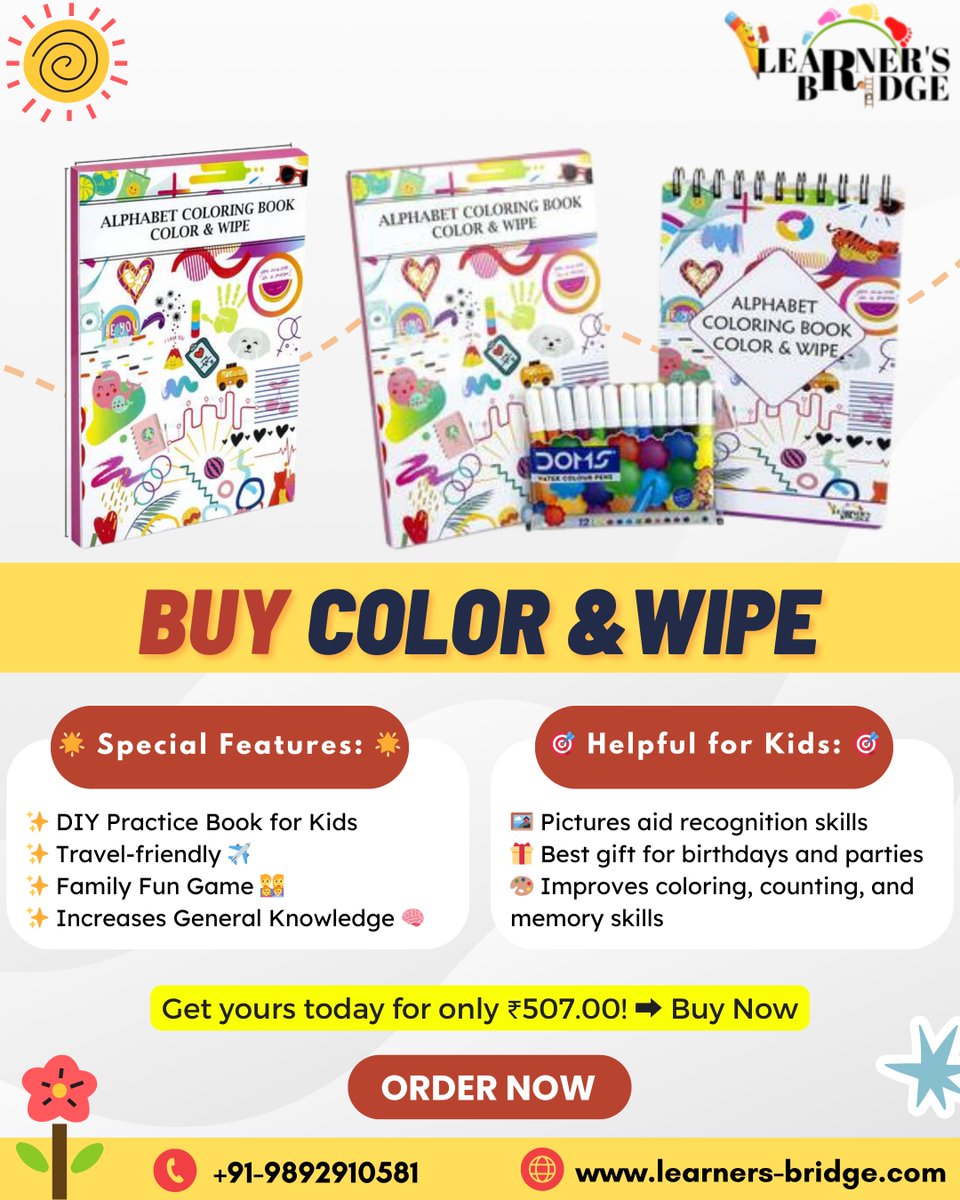 Buy Color And Wipe – Reusable Alphabet Book! 
🌟 Let your little ones dive into a world of fun learning with this innovative educational toy!

✨Buy now - learners-bridge.com/product/color-…

#EducationalToys #LearningThroughPlay #Preschoolers #KidsEducation #MadeInIndia #FamilyFun 🎓🎈