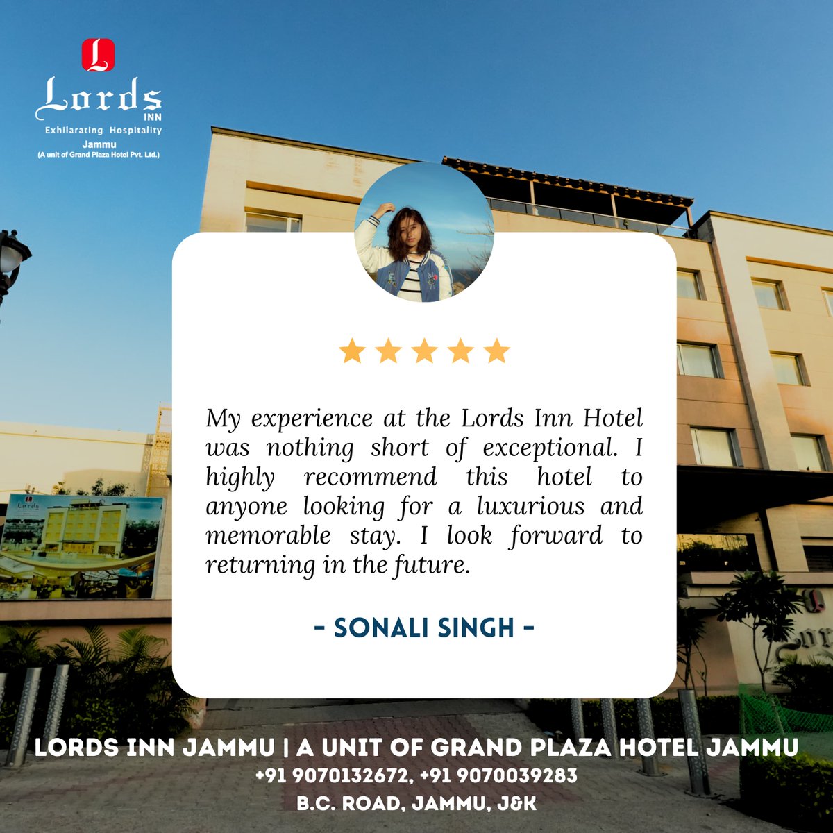 “💯 Customer Satisfaction 💯 It’s always a joy to see our guests leaving with a smile! Read what one of our happy guests had to say about their stay at Lords Inn Jammu.
.

#customersatisfaction #hotelreview #travelexperience #hotelstay #customerfeedback #luxuryhotel #hospitality