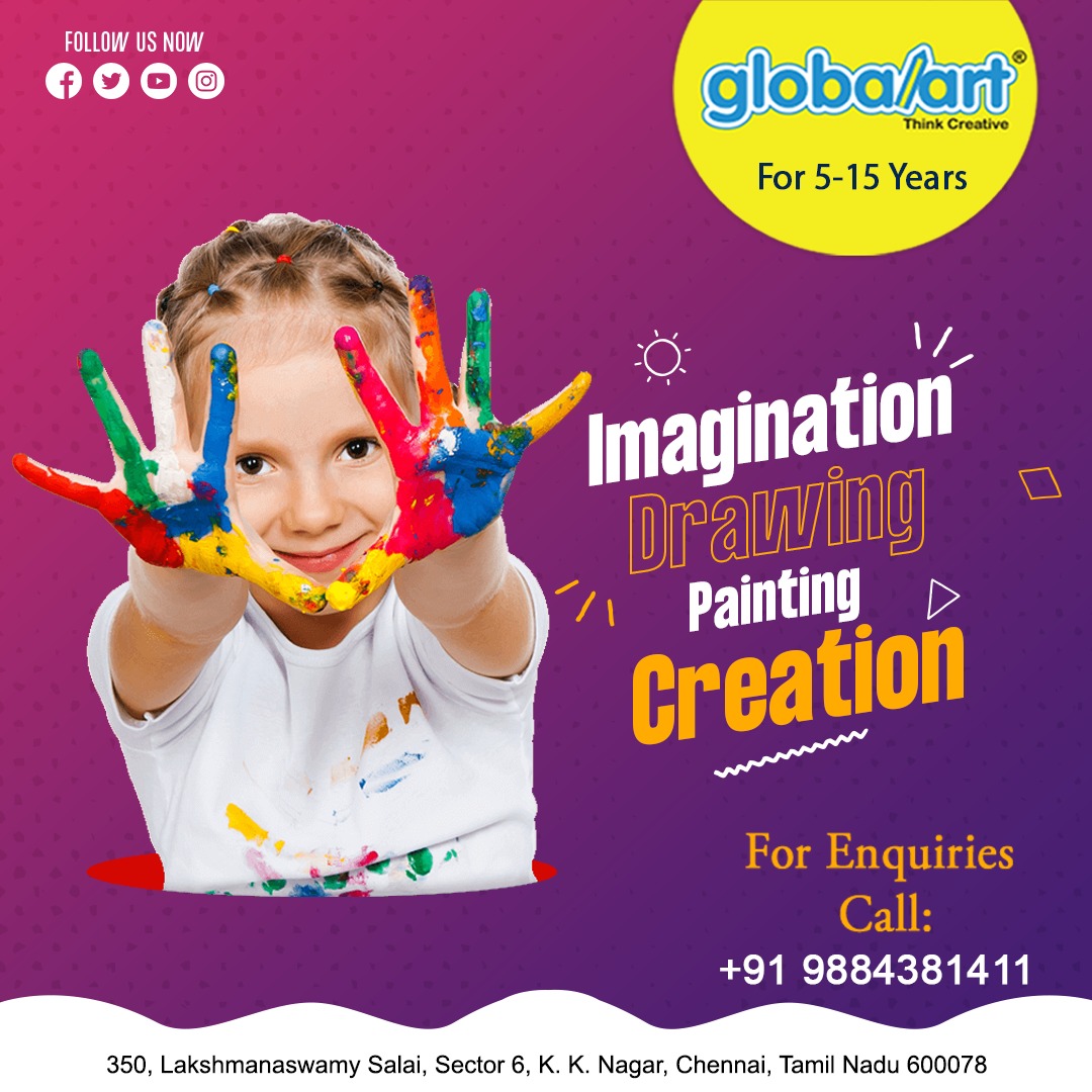 Globalart K K Nagar
'Imagination Drawing Painting Creation'
For more details call us: +91 9884381411
#ArtClasses #LearnArt #ArtInstruction #ArtEducation #ArtLessons #ArtWorkshops #CreativeClasses #ArtSchool #ArtTutorial #PaintingClass #DrawingClass #SculptureClass #CraftClasses