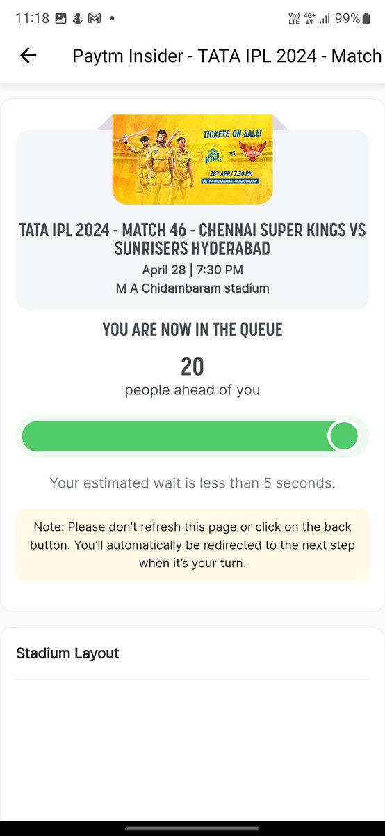 Pakka_Thug's tweet photo. Terrible scam happening in the name of IPL tickets. Trying to book tickets for #CSKvsSRH and even after waiting about an hour in the queue, When you select the seats they become unavailable, same thing has happened 5 times on @paytminsider app. Terrible service. Video attached https://t.co/SlEM9gGqCT