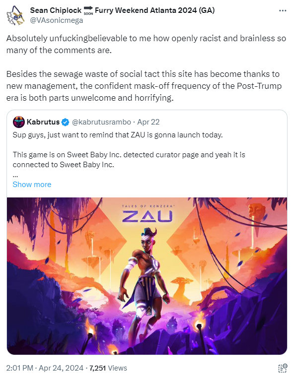 FFVII Rebirth VA Sean Chiplock

'Absolutely unfuckingbelievable to me how openly racist & brainless so many of the comments are.  the confident mask-off frequency of the Post-Trump era is both parts unwelcome & horrifying.'